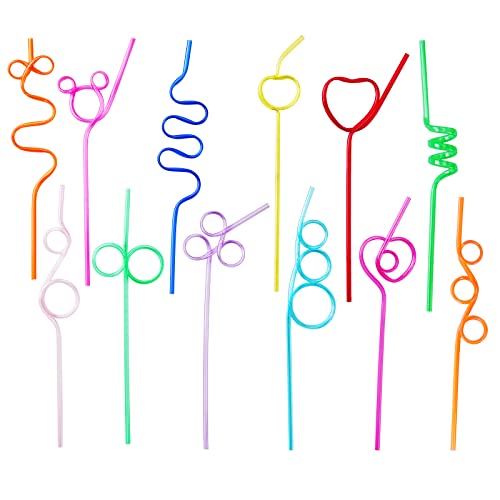 Crazy Straws,24 Pcs Silly Straws for Kids &Adults,Reusable Plastic Loop Curly Crazy Drinking Straws for Classroom Activities Valentines Day Gift Christmas Birthday Wedding Party Supplies Decoration