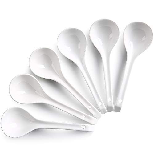 Swan Spoons - Juego de 6 cucharas japonesas blancas para Ramen Dumpling Wonton de porcelana