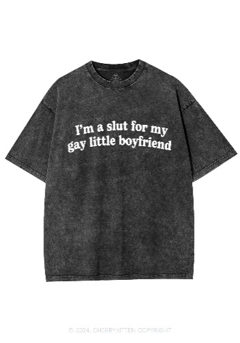 (US) Slxt For My Gay BF Y2K Valentine's Day Washed Tee Cherrykitten | Black / M