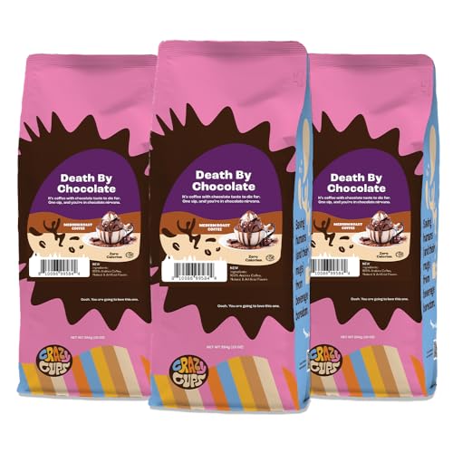 Crazy Cups Flavored Ground Chocolate Coffee, Death By Chocolate Coffee in 10 oz Bag, For Brewing Flavored Hot or Iced Coffee, 3 Pack - Death By Chocolate - 10.56 Ounce (Pack of 3)