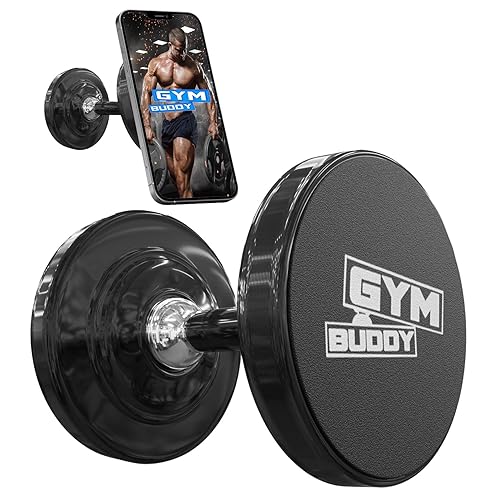 Gym Buddy Magnetic Phone Mount - Easy to Use Magnetic Phone Holder - Magnetic Mount with Magnetic Phone Grip - Gym Magnetic Phone Holder with Double Sided Magnet for All Types of Phone - Black - Magnetic Phone Holder - black