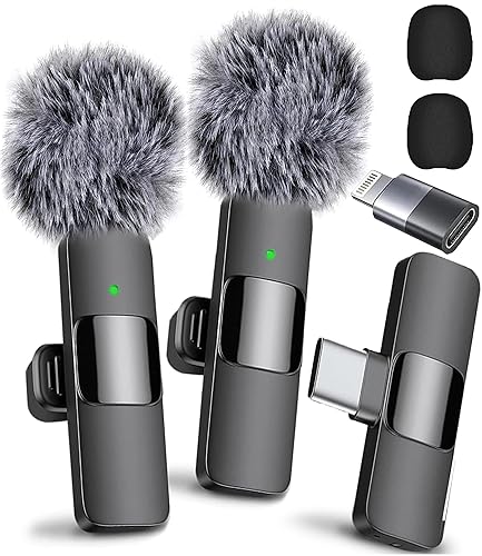 Mini Mic Pro (newest model), Wireless Microphone for iPhone, iPad, Android, Lavalier Microphone for Video Recording - 2 Pack iPhone Mic Crystal Clear Recording with USB-C for Podcast Microphone, ASMR - Black