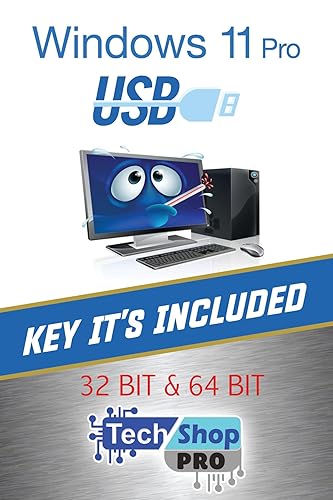 Tech-Shop-pro Reinstall USB with key For Windows 11 Pro Version 32/64 bit. Recover, Restore, Repair Boot Disc, and Install to Factory Default Fast and easy