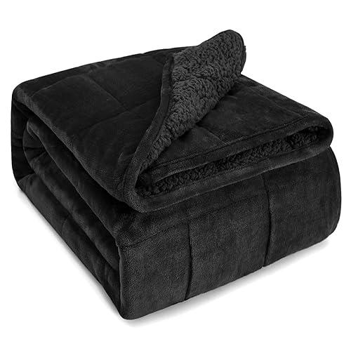 Sivio Weighted Blanket for Adult, 15 lbs Sherpa Heavy Throw with Fleece Reversible, Queen Size, Weighted Blanket for Men and Women Deep Sleeping, 60 x 80Inches Dual Sided Black - 60 x 80in, 15lbs - Black