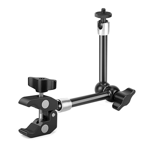 Magic Arm Camera Mount with Super Clamp, Articulating Arm Load Capacity 5.5 LBS, Camera Mounts & Clamps with 1/4" and 3/8" Threads for Camera Field Monitor, LED Light, Camera Rig - MS01 - Black