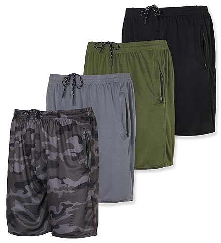 Real Essentials 4 Pack: Men's 7" Athletic Running Quick Dry Mesh Shorts with Zipper Pockets (Available in Big & Tall) - big-tall - 5X - Set 6