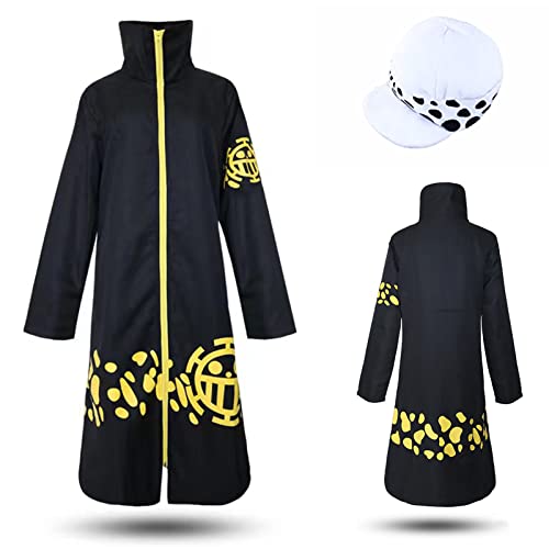 Colonghsou Trafalgar Law Cosplay Costume Anime Cloak Hat Surgeon Uniform Coat - Hat + Windbreaker Large