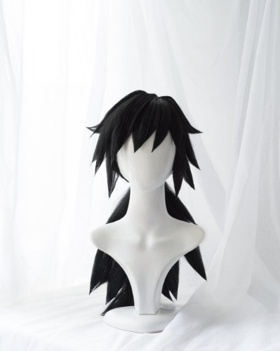Uwowo Anime Cosplay Tomioka Giyuu Cosplay Wig 62cm Black Wig Corps