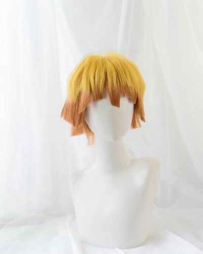 Uwowo Anime Zenitsu Cosplay Wig 25cm Short Yellow Orange Gradient Wig