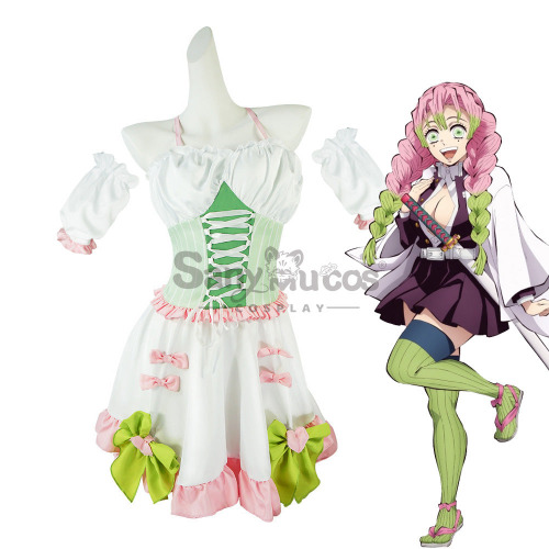 【In Stock】Anime Demon Slayer Cosplay Kanroji Mitsuri White Maid Suit Cosplay Costume - XXL