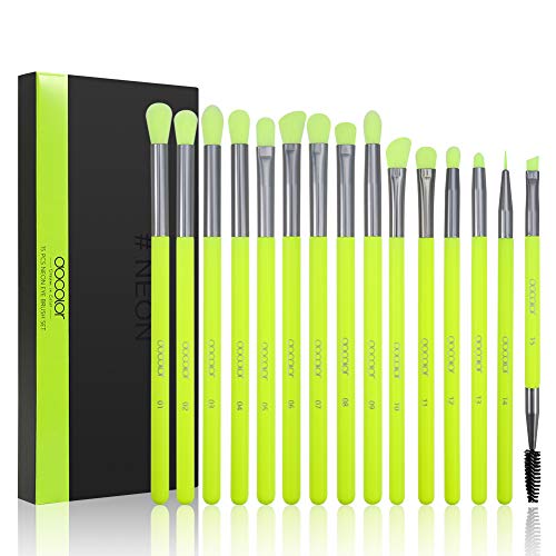 Docolor Eyeshadow Brush Set 15Pcs Eye Makeup Brushes Professional Makeup Brush Set Eye Shadow Blending Concealer Eyebrow Eyelash Eye Liners Premium Synthetic Eyeshadow Crease Brow Brush, Neon Green - Neon Green