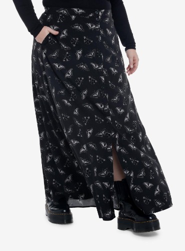 Black Moth Button Front Maxi Skirt Plus Size