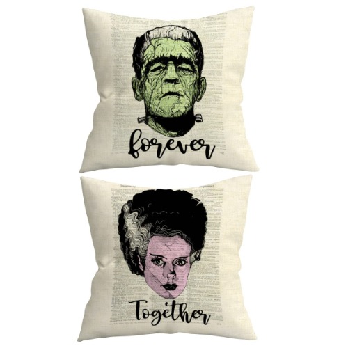 Giosve Couple Throw Pillow Cover, 18 x 18 Inch Set of 2, Monster and Bride Decor, Gift Frankenstein Lover,Gifts for Couple Horror Wedding, Anniversary, Wedding, Cushion Cover for Sofa Couch Bed -216
