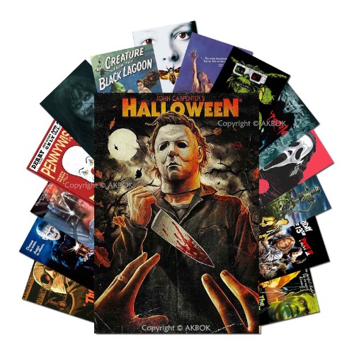 Vintage Horror Movie Posters Set Stickers Decal - Classic Scary Movie Stickers Horror Movie Wall Collage Kit for Home Bar Pub Man Cave Bedroom Teens Room Decor - 15Pcs 7.8"x11.8"