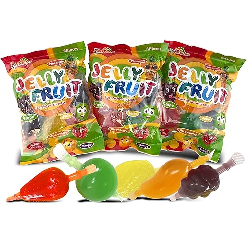 Apexy Jelly Fruit, Tiktok Candy Trend Items, Tik Tok Hit or Miss Challenge, Assorted Fruit Shaped Jelly, Strawberry, Mango, Apple, Pineapple, Grape. 9.87oz (9.87oz Pack of 3) - 9.87 Ounce (Pack of 3)