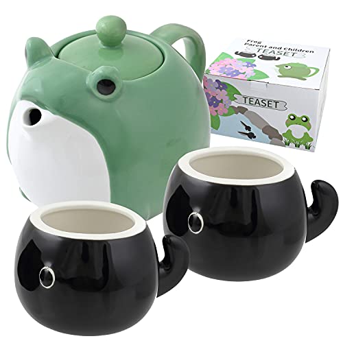 HAKONE YOSEGI Frog Teapot & Teacup Cute Tableware Japanese tea set, Tea Service Set Ceramic Tea Pot (30 oz), 2-Piece Tea Cups (5 oz) filter and gift box included (tea pot ＆ 2 tea cup) - tea pot ＆ 2 tea cup