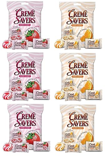 Strawberry and Creme Orange and Creme Hard Candy 6 Bag Bundle From The Original Classic Creme Savers | Variety Pack - 37.5oz Total Included, 6.25 Ounce (Pack of 6)