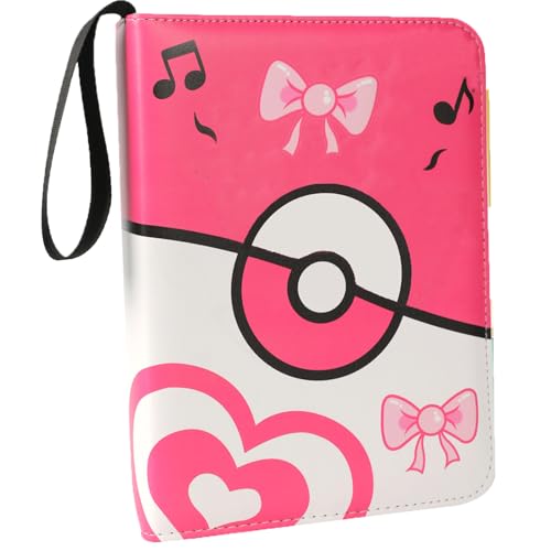 Card Binder 4-Pocket with 55 Removable Sheets Holds 440 Cards, Portable Waterproof Trading Card Holder for Game Cards, Yugioh, MTG, Trading Card Holder Gifts for Boys Girls, Purple (Pink) - Pink