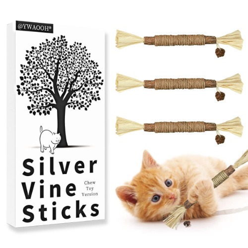 Catnip Toys with Silvervine for Cats, Cat Chew Toy for Kitten Teething, Interactive Cat Toy for Indoor Cats, Natural & Safe Cat Toys, Relieve Cat Anxiety and Stress, Silvervine Sticks Cat Toys - 3pcs - 