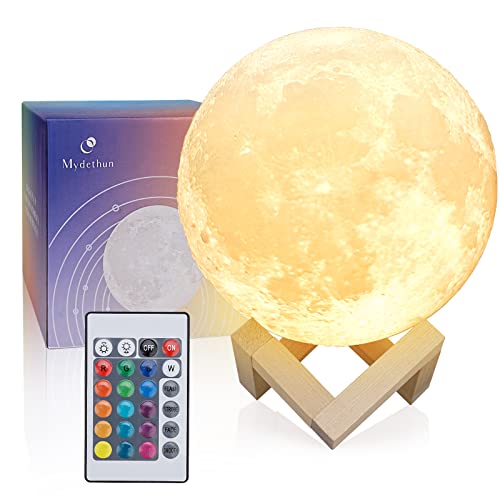 Mydethun 16 Colors Moon Lamp - Home Décor, Party Light with Brightness Control, LED Night Light, Bedroom, Living Room, Meditation, Birthday Gift, with Remote Control and Wooden Base, 4.7" - 4.7 Inch - 16 Colors