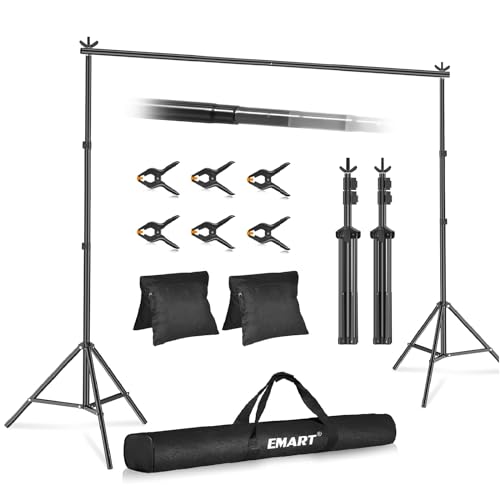 Emart Backdrop Stand 10x10ft(WxH) Photo Studio Adjustable Background Stand Support Kit with 2 Crossbars, 6 Backdrop Clamps, 2 Sandbags and Carrying Bag for Parties Wedding Events Decoration - 10x10 ft - Black