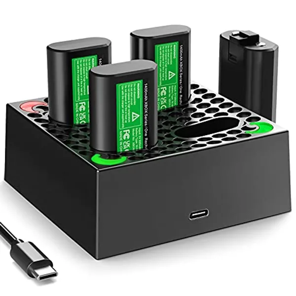 4 PCS Controller Battery Pack Compatible with Xbox One/Xbox Series X|S 4x1400mAh Rechargeable Battery Pack with Charging Station & USB C Cable, Charger Kit for All Xbox Controllers