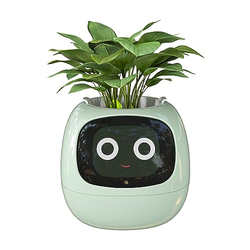 Masdio Pots de Fleurs intelligents, avec Intelligence Artificielle, Affichage de l'heure et de Nombreuses animations expressives basées sur l'environnement, pour décoration intérieure (Vert) - Vert