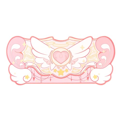 GeekShare Grand Tapis de Souris de Jeu Kawaii avec Dos en Caoutchouc antidérapant et imperméable pour Clavier et Souris, Parfait pour Les Jeux ou Le Travail à Domicile – Ailes en étoile Rose - Rose - Tapis de souris