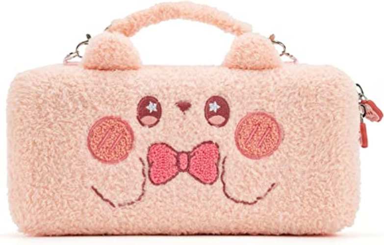GeekShare Pink Bunny Plush Bag Housse de Transport Compatible avec Nintendo Switch/OLED – Étui de Transport Portable Fin avec poignée Amovible pour Console Switch et Accessoires de Jeu