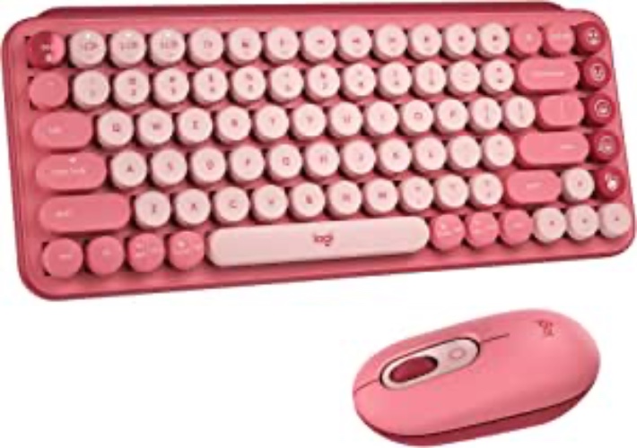 Logitech POP Wireless Mouse and POP Keys Mechanical Keyboard Combo - Customisable Emojis, SilentTouch, Precision/Speed Scroll, Bluetooth, Multi-Device, OS Compatible - Heartbreaker Rose - Heartbreaker Rose POP Keys + POP Mouse