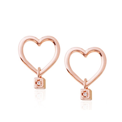 Bella Heart Rose Gold Earrings with 14K Gold Pin - Rose Gold