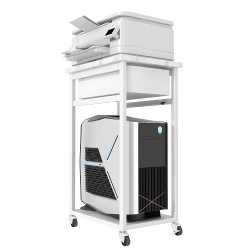 MYDENIMSKY Printer Stand, Computer Tower Stand with Drawer, Desktop Stand with Locable Wheels, Office CPU Stand, Mobile Pedestal Rolling Cabinet , Host Computer Cart Under Desk. (White)