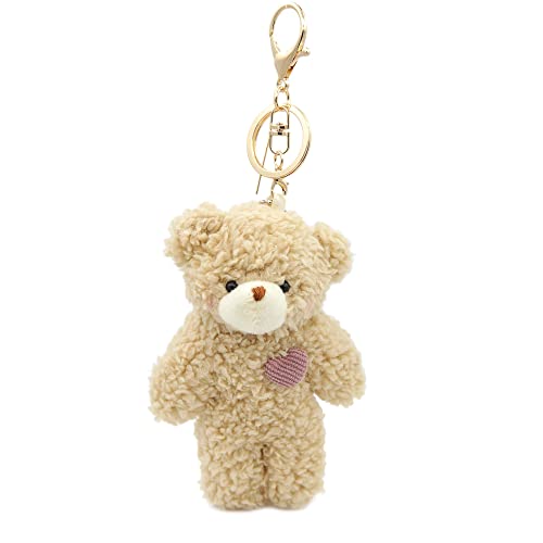 Zitokin Bear Plush Keychain Toys for Kids with Purple Heart 5" Stuffed Teddy Plushie Backpack Purse Pendant Gift for Girls - B-brown-heart