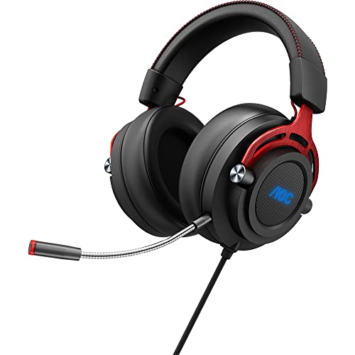 AOC GH300 - Over-Ear Gaming-Headset mit RGB-Hintergrundbeleuchtung, abnehmbarem Mikrofon, 50-mm-Treibern und 7.1 Virtual Surround Stereo mit Hi-Fi-Audio, schwarz/rot - GH300