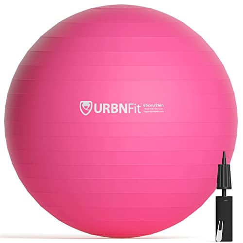 URBNFit Exercise Ball - Yoga Ball in Multiple Sizes for Workout, Pregnancy, Stability - Anti-Burst Swiss Balance Ball w/Quick Pump - Fitness Ball Chair for Office, Home, Gym - Pink - 22IN