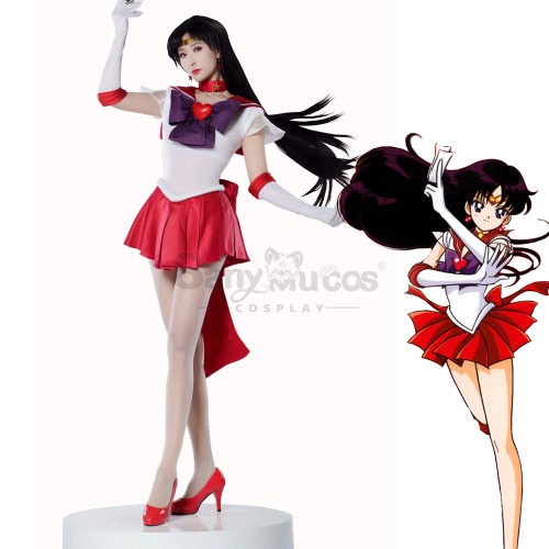 【In Stock】Anime Sailor Moon SuperS Cosplay Sailor Mars Rei Hino Battle Suit Cosplay Costume Premium Edition - M