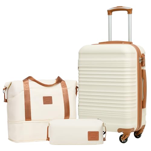 Coolife Luggage Set 3 Piece Luggage Set Carry On Suitcase Hardside Luggage with TSA Lock Spinner Wheels(White, 3 piece set (DB/TB/20)) - White - 3 piece set (DB/TB/20)