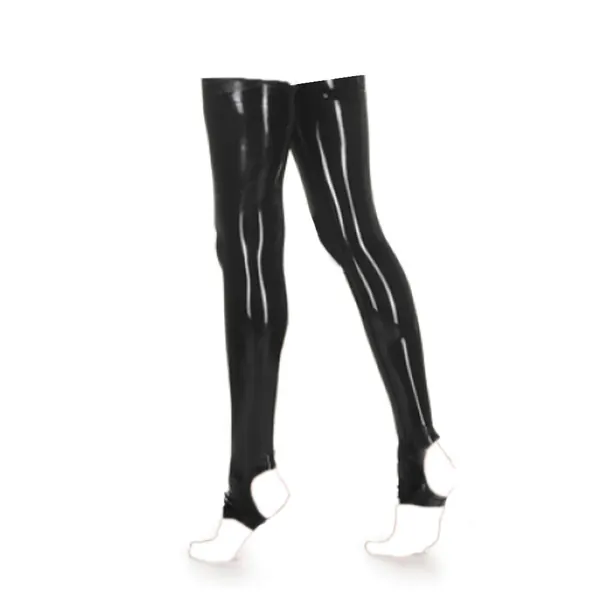 EXLATEX Latex Rubber Thigh High Long Stirrup Stockings - Medium Black