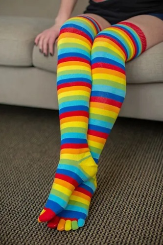 ToeToe Over The Knee Stripe Socks - Rainbow