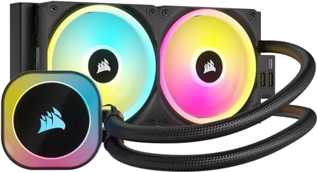 CORSAIR iCUE Link H100i RGB Liquid CPU Cooler - 240mm AIO - QX120 RGB Fans - Fits Intel LGA 1700, AMD AM5 - iCUE Link System Hub Included - Black
