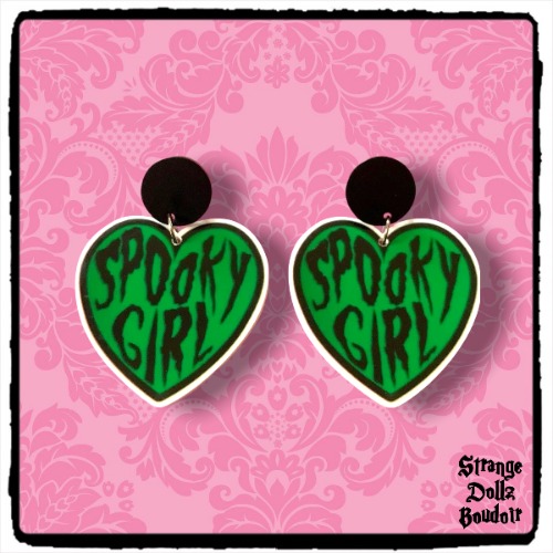 Spooky Girl earrings, 925 sterling silver, Halloween, gothic, psychobilly, Strange Dollz Boudoir