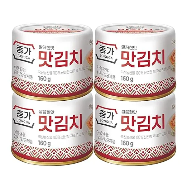 JONGGA Original Can Kimchi (Pack of 4), Shelf Stable Canned Kimchi, Spicy Korean Authentic Fermented Pickled Cabbage, Perfect with Ramen, Noodles and Rice - Original - Pack of 4