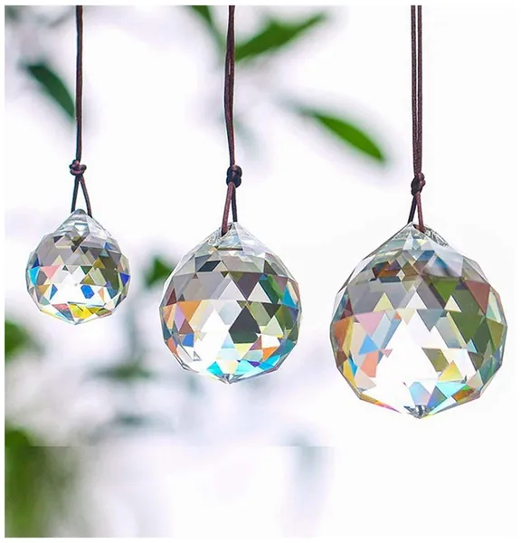 H&D HYALINE & DORA Set of 3 Clear Crystal Ball Includes 20/30/40mm Faceted Prism Balls Suncatcher for Ceiling Lighting Chandelier Hanging Decorating - 20-30-40mm