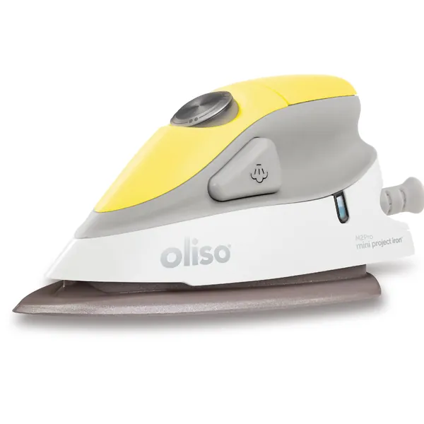 Oliso M2 Mini Project Steam Iron with Solemate - for Sewing, Quilting, Crafting, and Travel | 1000 Watt Dual Voltage Ceramic Soleplate Steam Iron, Yellow - Yellow