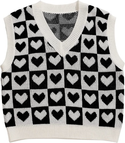 Floerns Women's Sleeveless Round Neck Cute Strawberry Sweater Vest Crop Shirt Top