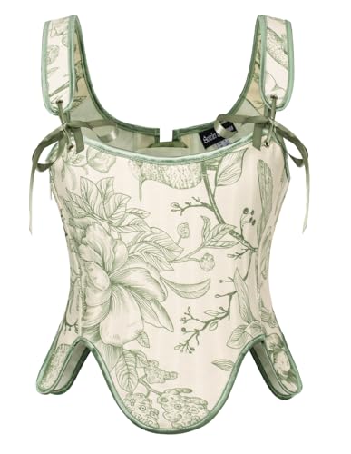Scarlet Darkness Bustier Tops for Women Renaissance Floral Lace Up Bodyshaper Corset with Zipper - 6 - Green Floral