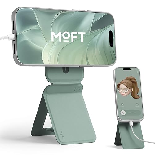 MOFT Phone Stand, Magnetic Phone Tripod Stand Stain-Resistant MOVAS Leather & Angle Adjustment & Strong Magnets Tripod for iPhone 16/15/14/13/12 (Included Metal Ring)-Seafoam - Seafoam - without Card Slot
