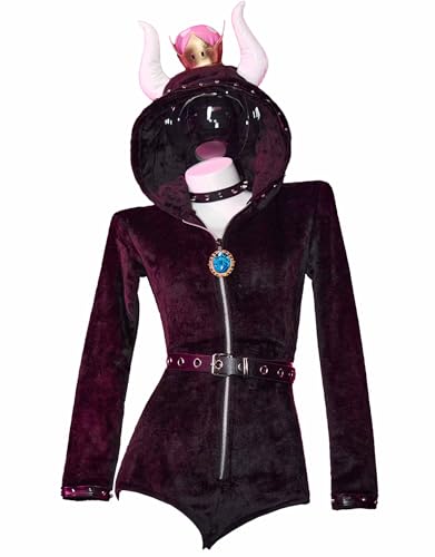 Mobbunny Anime Hime Derivative Bodysuit Romper Fuzzy Onesie Pajama Black Loungewear Fluffy Hooded Homewear Short Jumpsuit - Small - Black