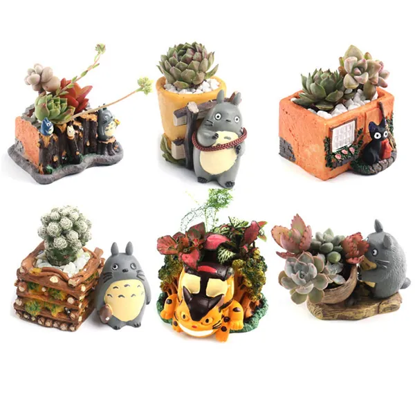 Succulent Pot, Small Succulent Pots with Drainage, Resin Handicraft Mini Plant Pots for Small Planter, Garden Decoration,Succulent Pots Bulk, 6 Pack