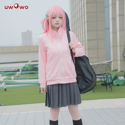 UWOWO Gotou Hitori Cosplay Costume Bocchi The Rock Gotou Hitori Cosplay Suit JK Uniform Skirt Pink Jacket Full Outfit - 【Pre-sale】M